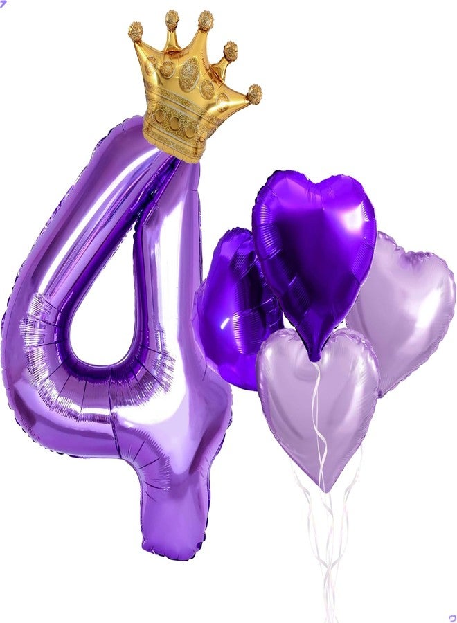Florisland 40 inch Large Purple Number 4 Crown Balloon for Princess Jasmine Decorations, Foil Mylar Jasmine Birthday Balloons for Girls Purple Theme Birthday Party Decorations, Supplies - Image 1